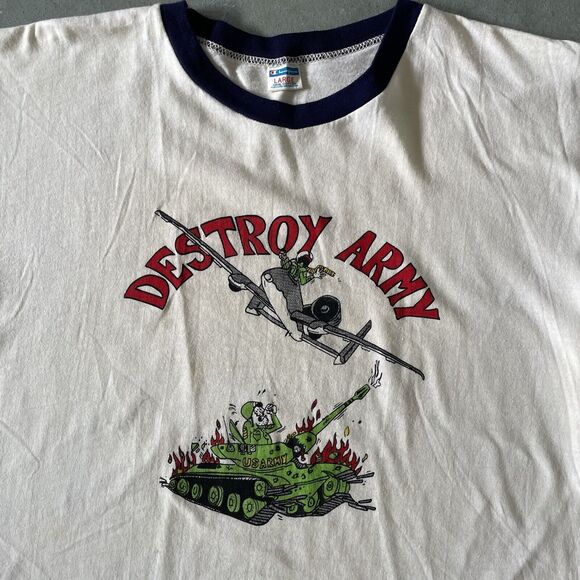 Vintage 1970s Champion Ringer T-Shirt Mens Large Air Force Destroy Army Football - Picture 4 of 9